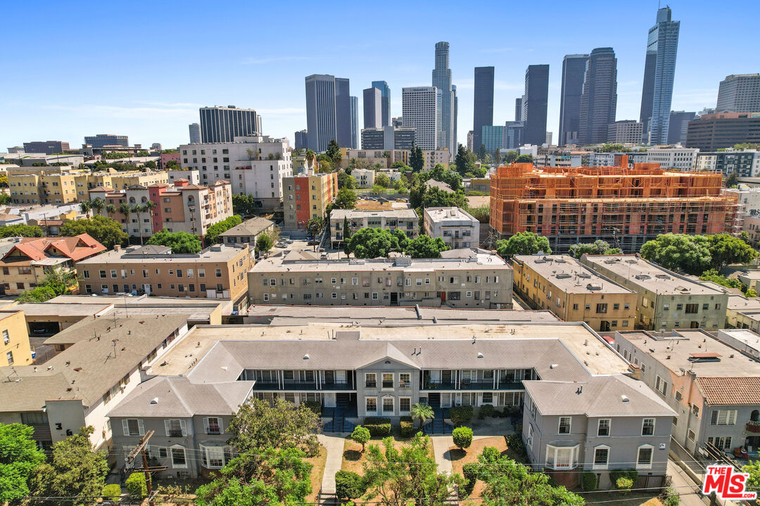 a view of a city with tall buildings