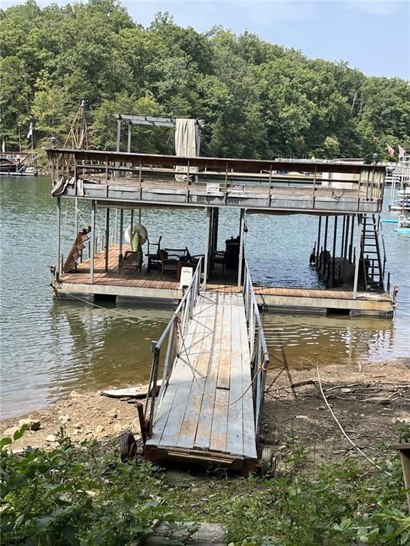 a view of a lake with a large bridge