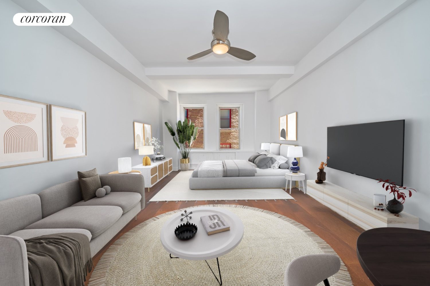 a living room with furniture and a flat screen tv