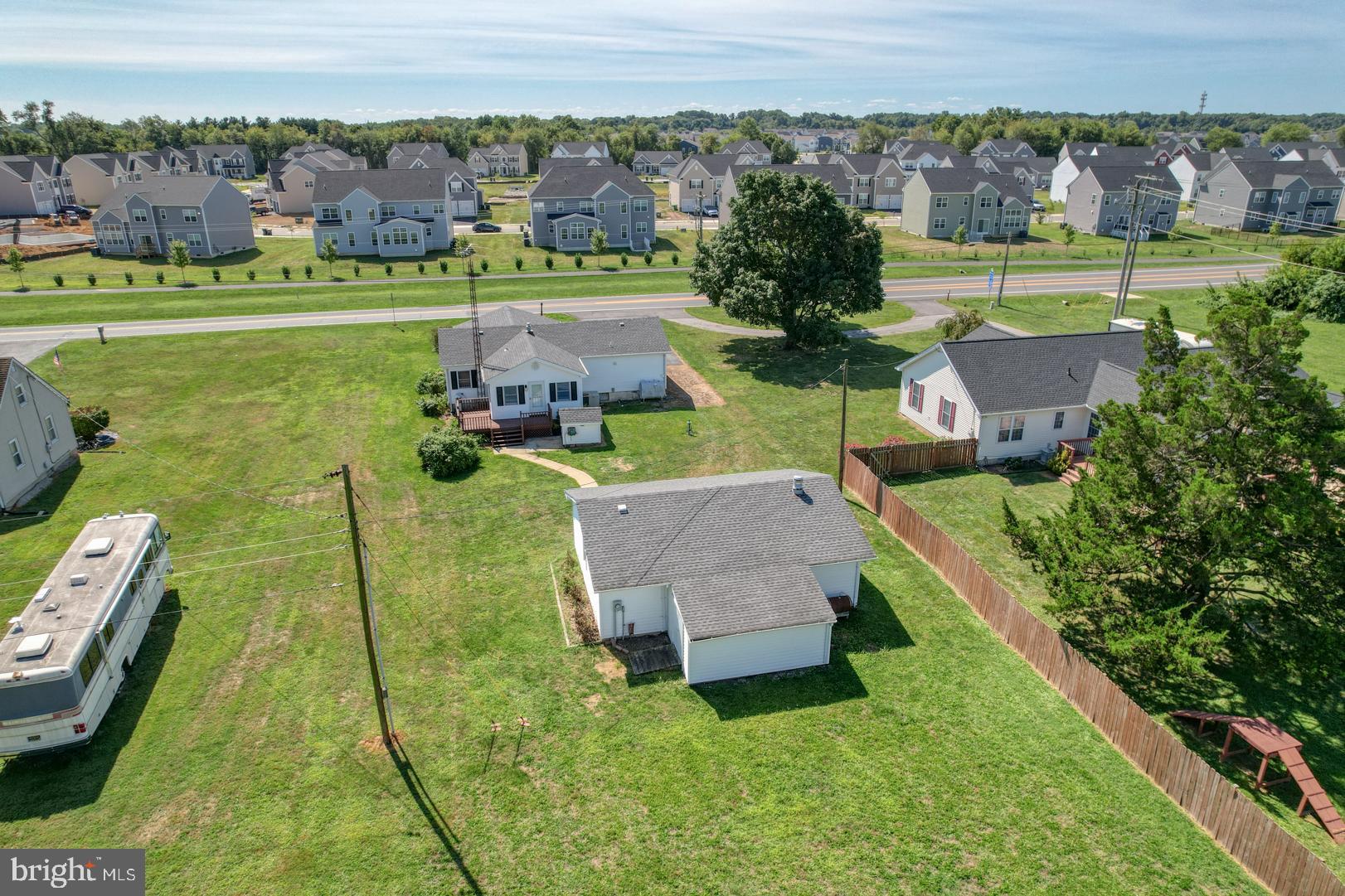 an aerial view of a house with garden