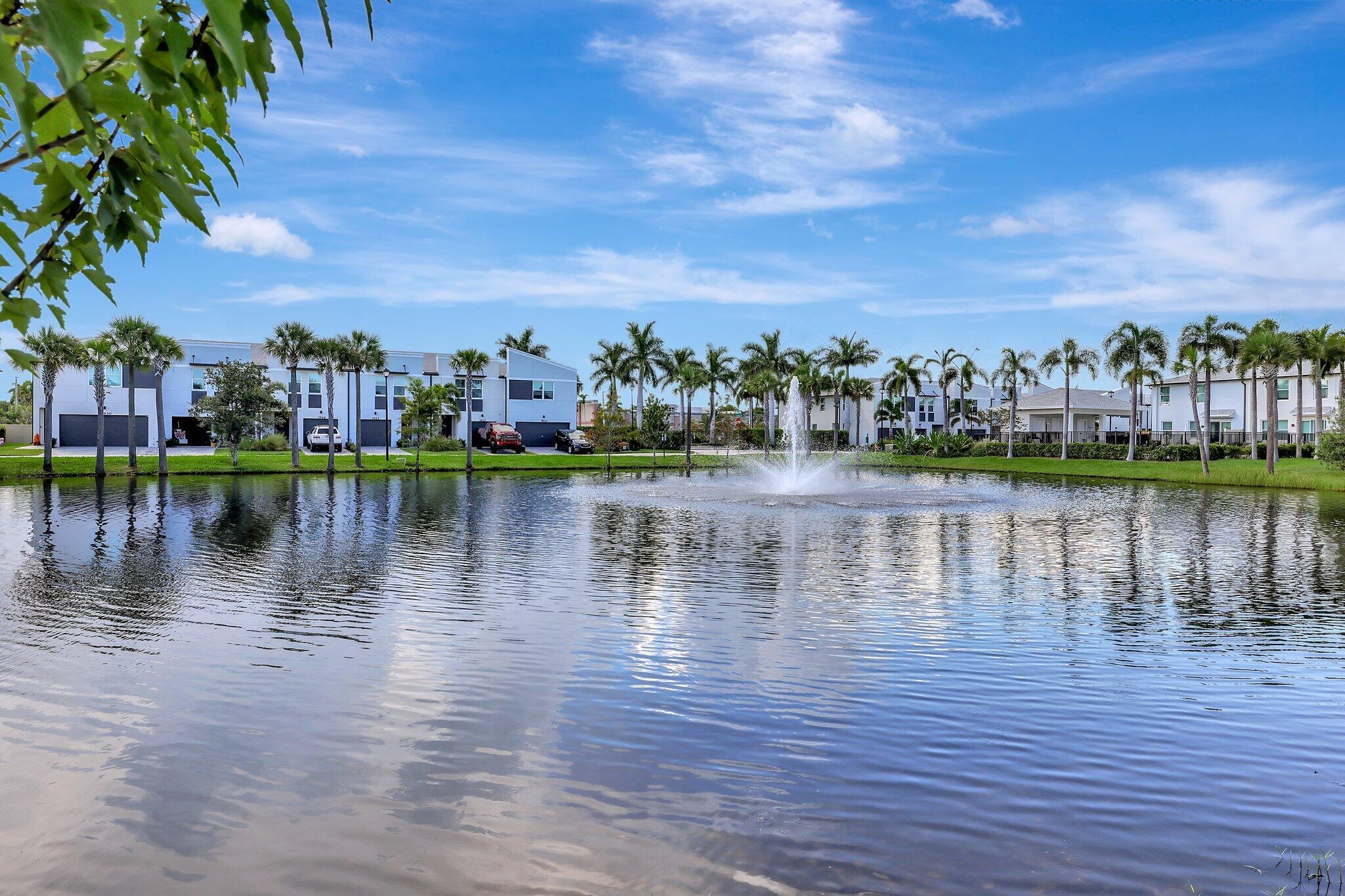 a view of a lake with houses