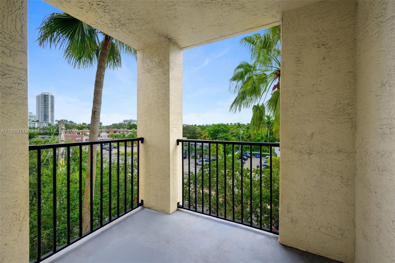 a balcony with city view