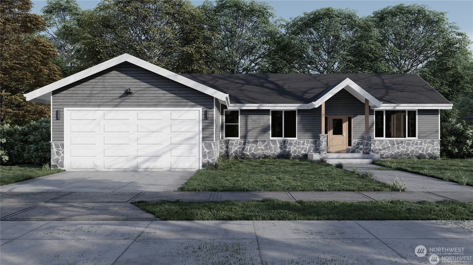 a front view of a house with garage