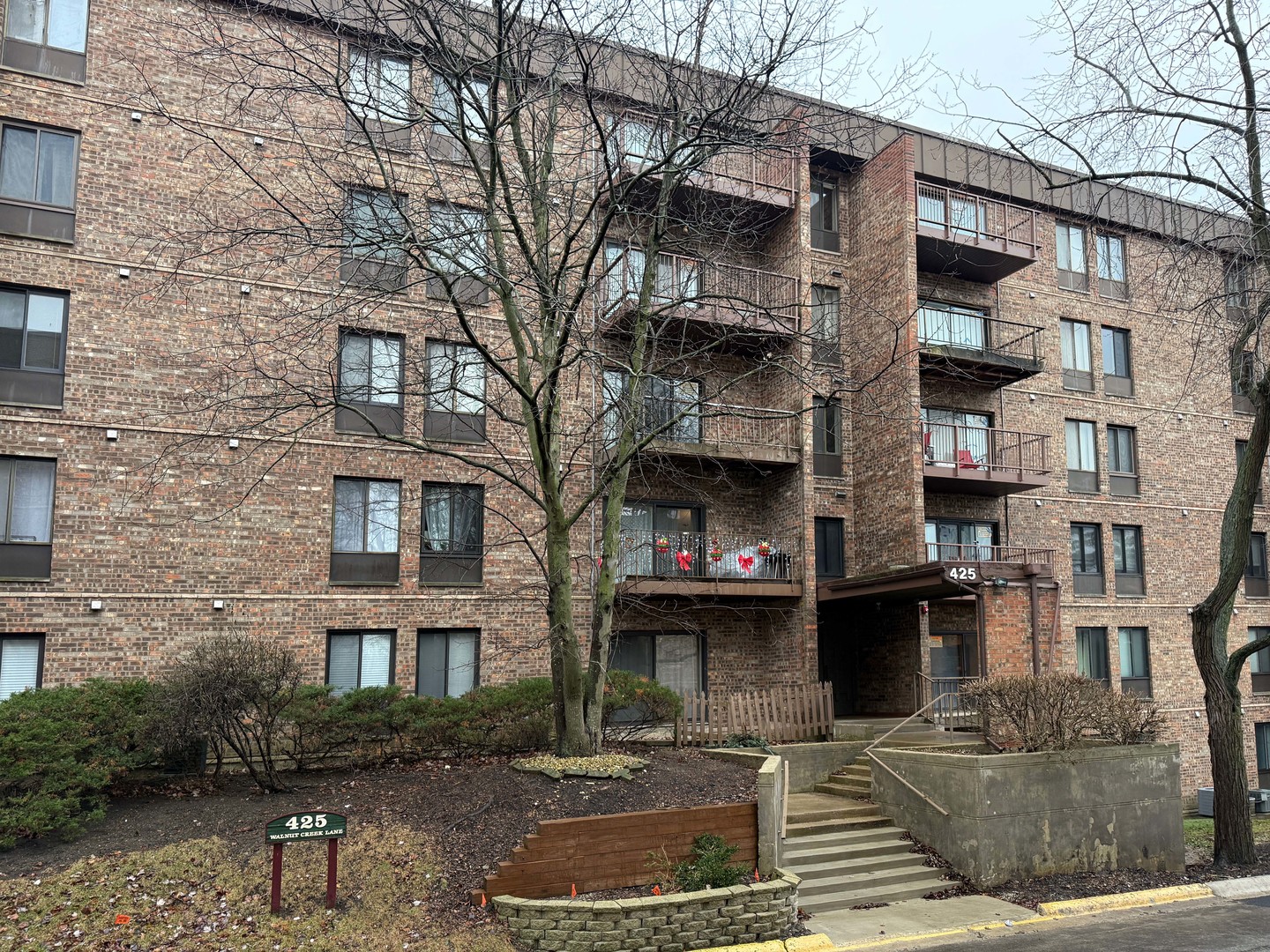 a front view of a building with street