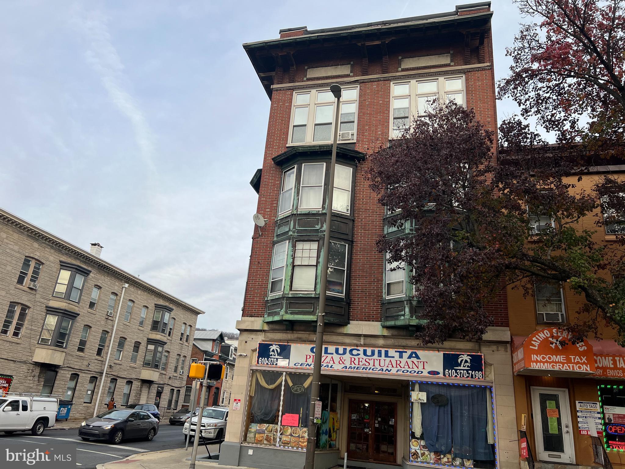 a view of a building with a large windows