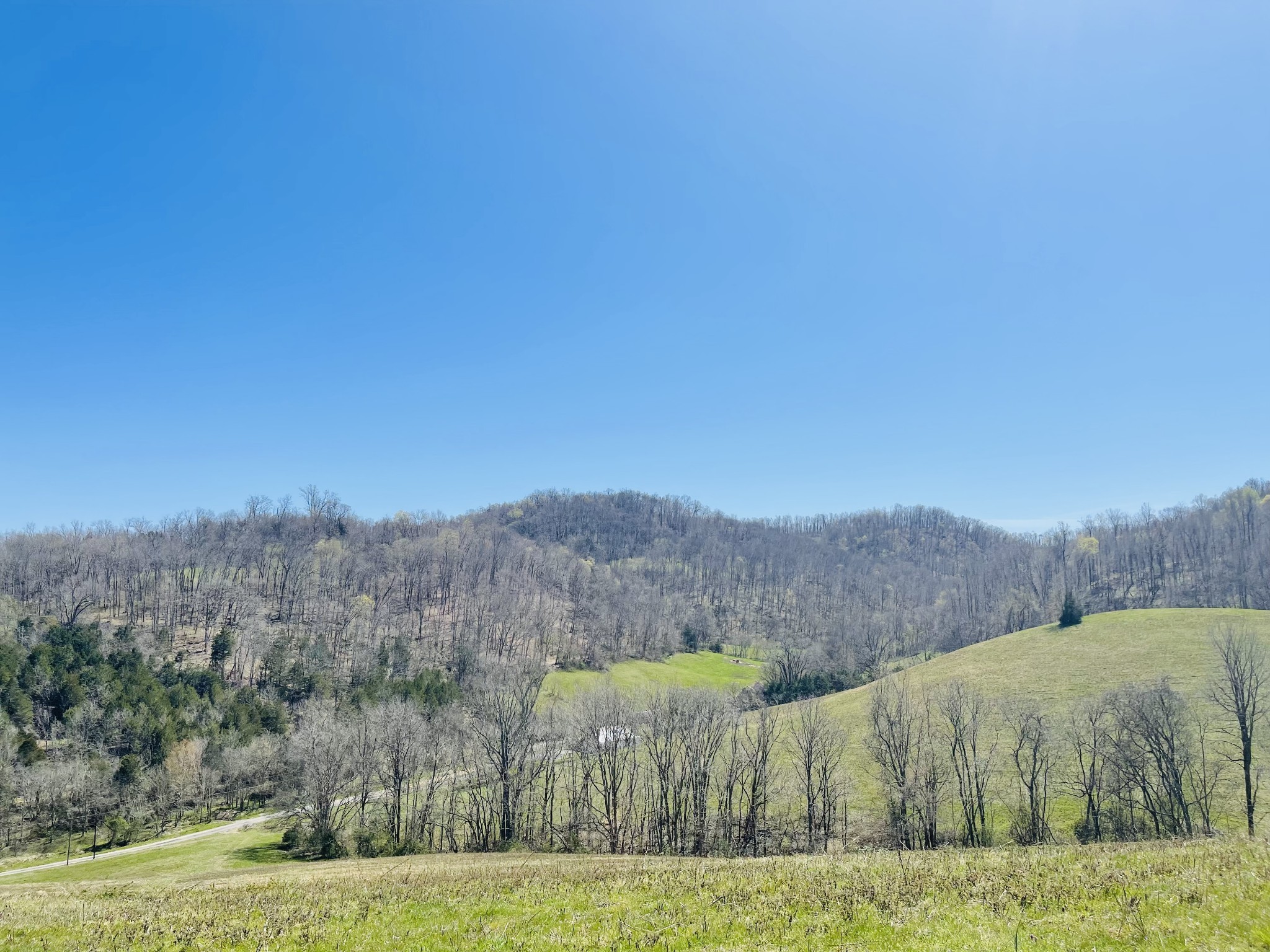 a view of a field with mountains in the background