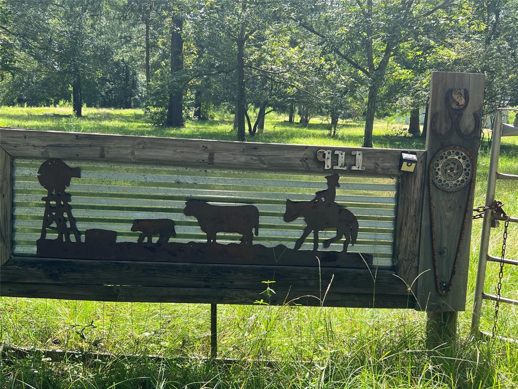 a view of backyard with wooden fence and trees