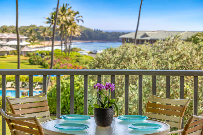 WHITE SAND OCEAN VIEW over HEATED POOL and big grass lawn.