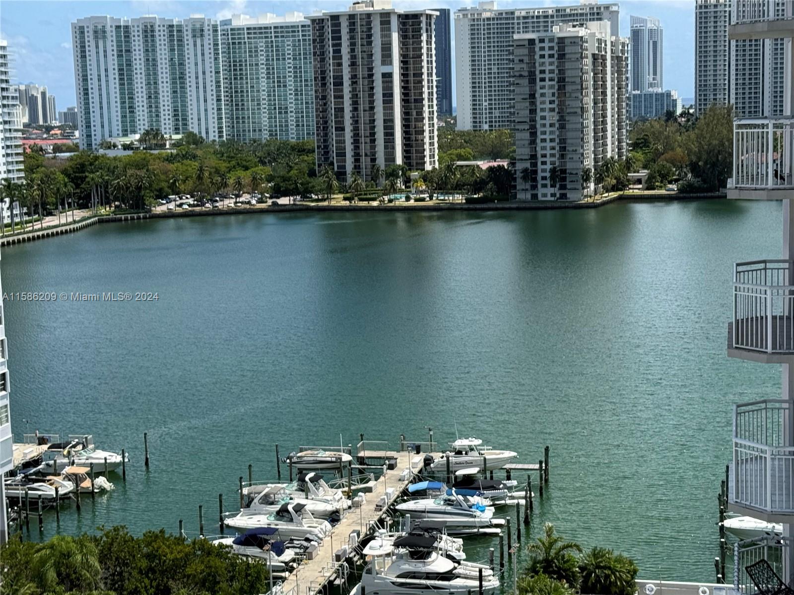 a view of a lake with a city