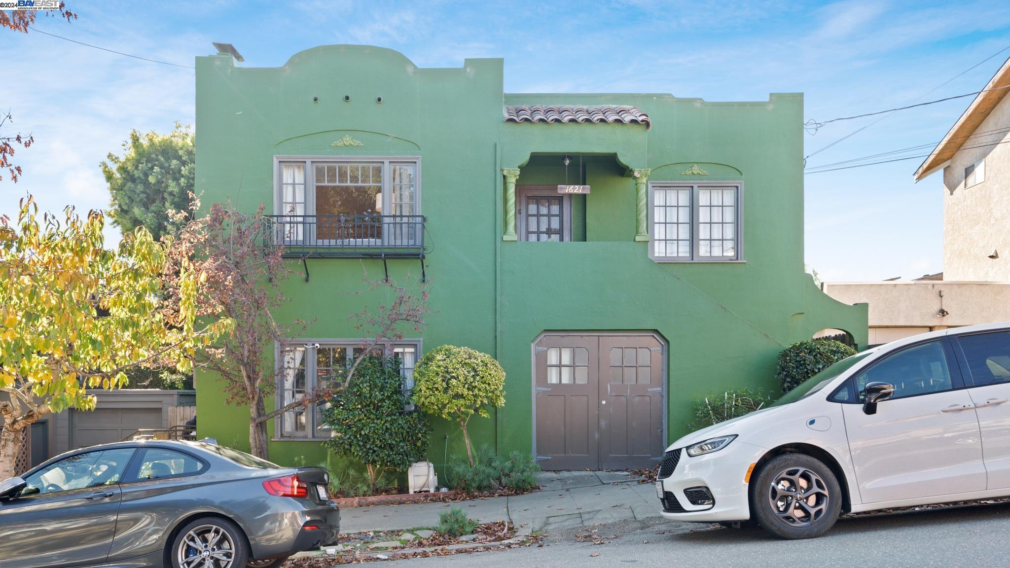 a car parked in front of a house