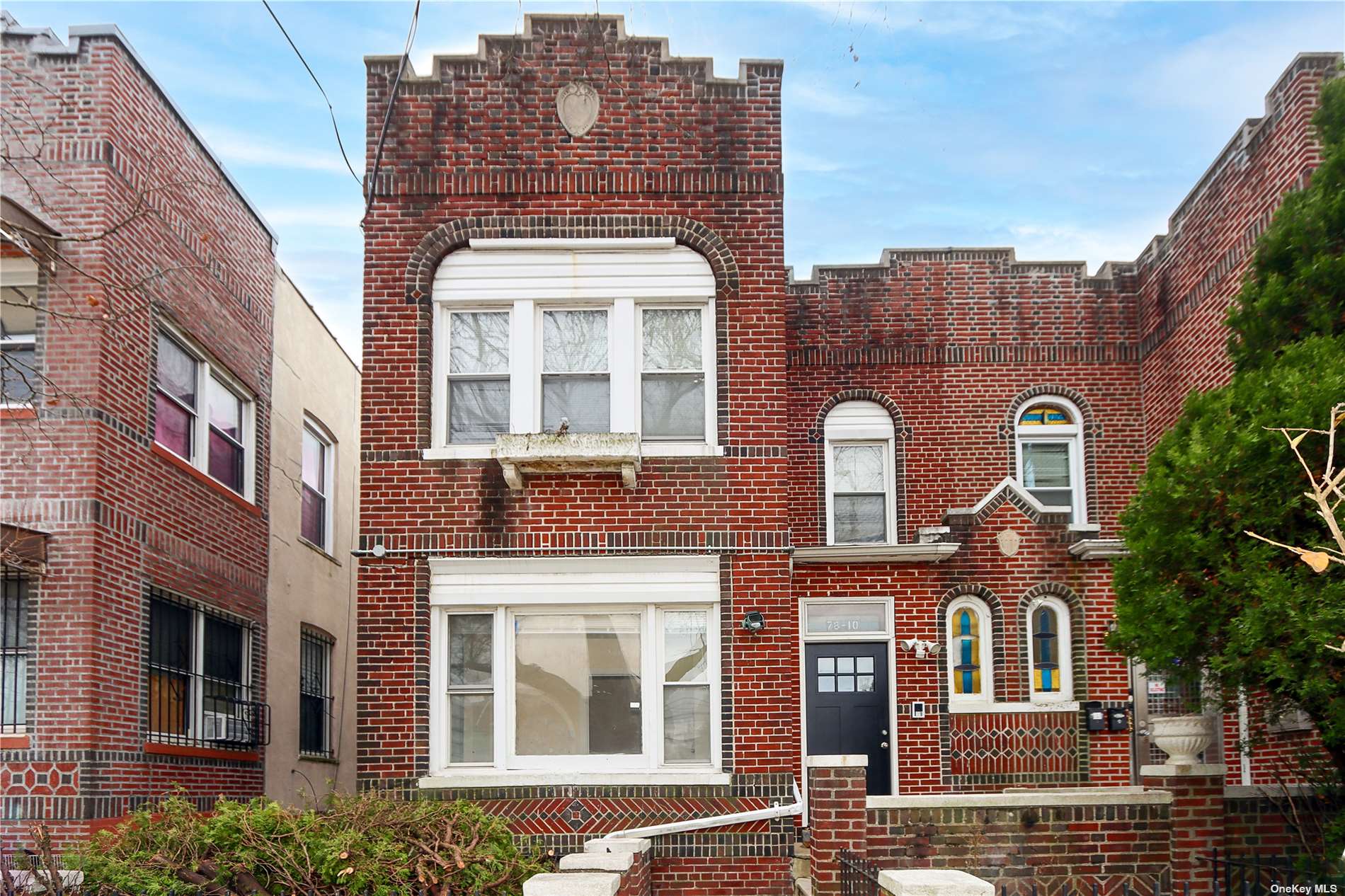 front view of a brick building