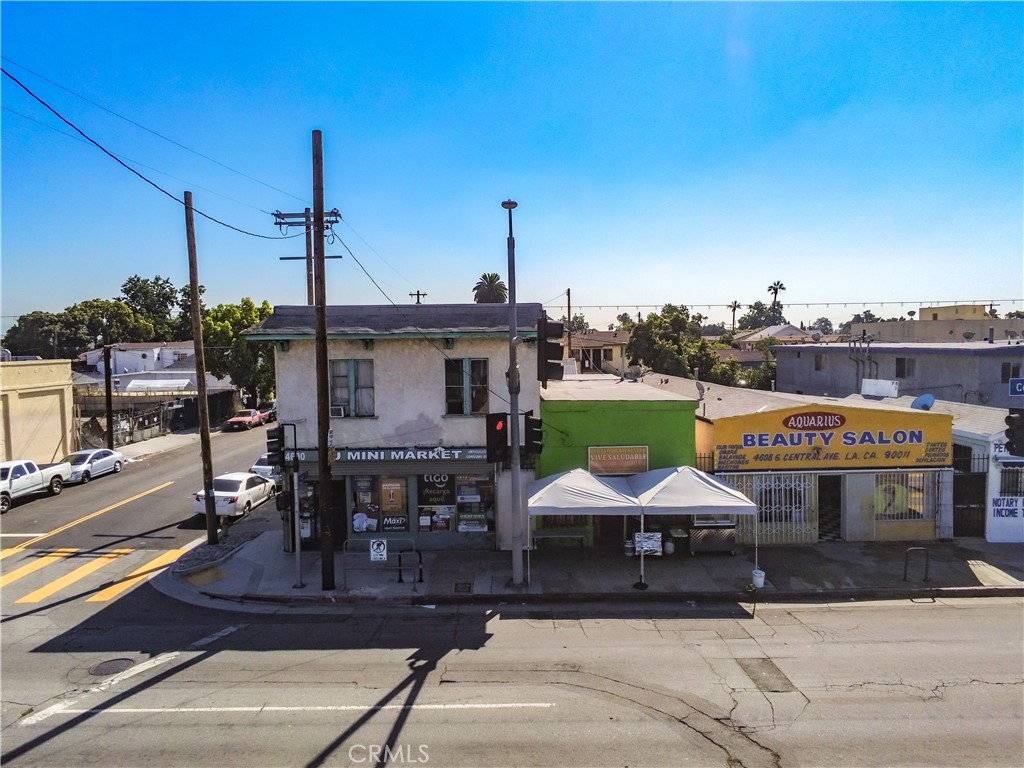 a front view of a building with street view