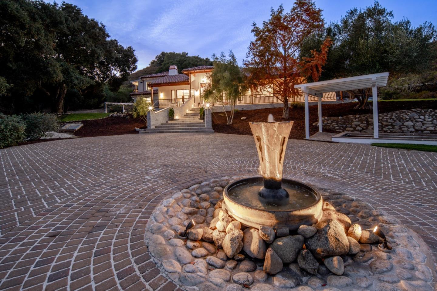 a table and chairs in a patio