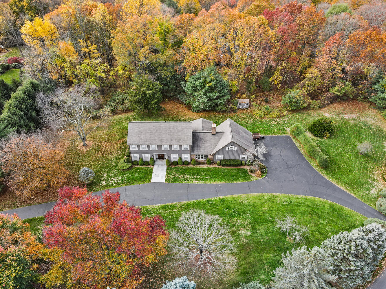 an aerial view of a house