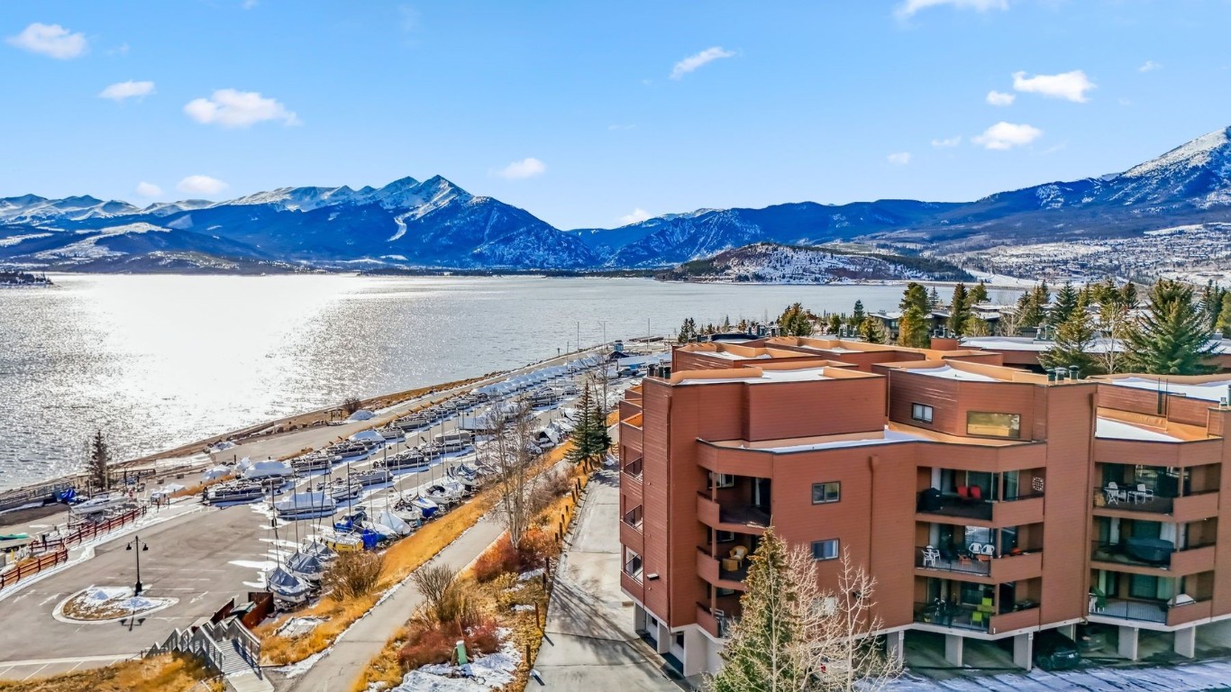 a view of a lake with a mountain in the background