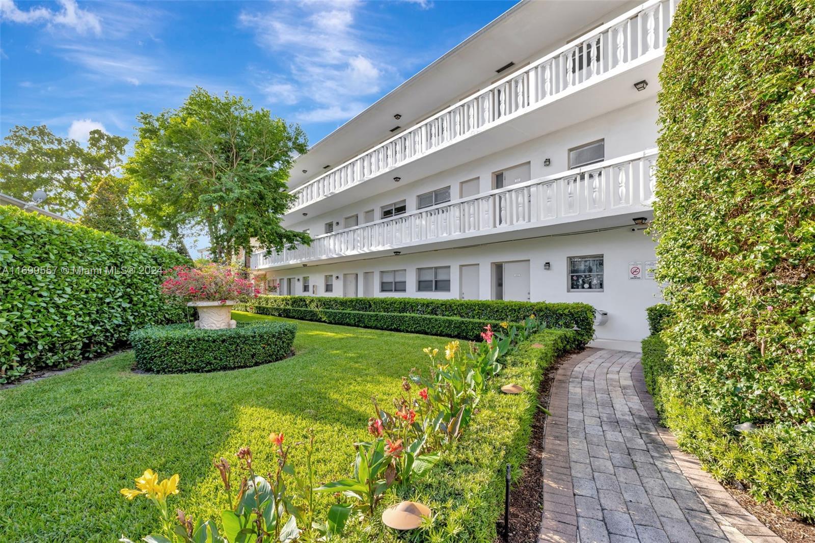 a view of a building with garden