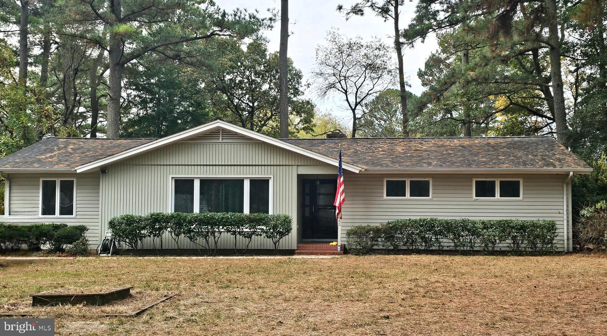 a front view of a house with yard and green space