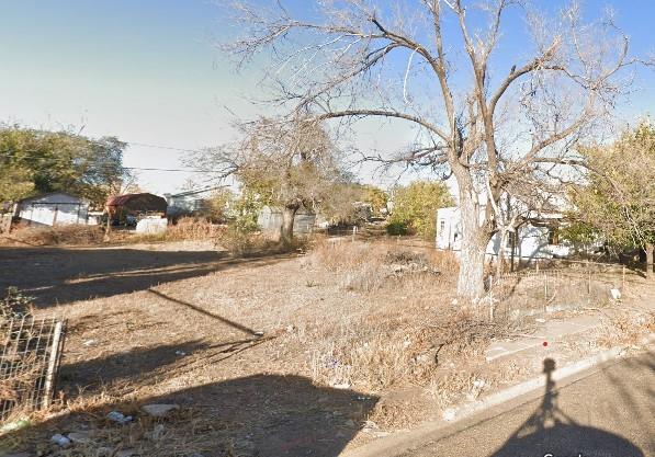 a view of yard along with road and trees