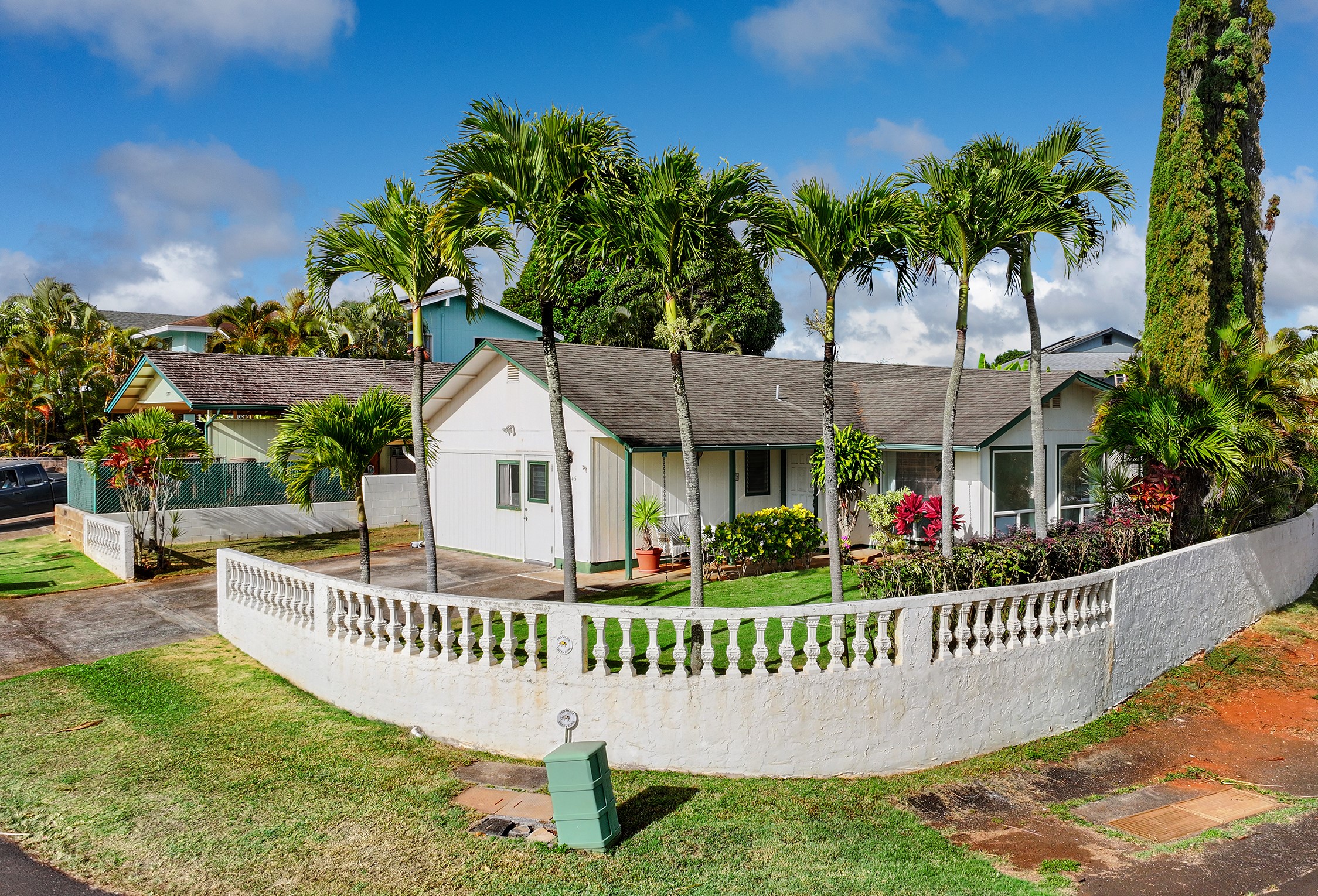 a front view of a house having patio