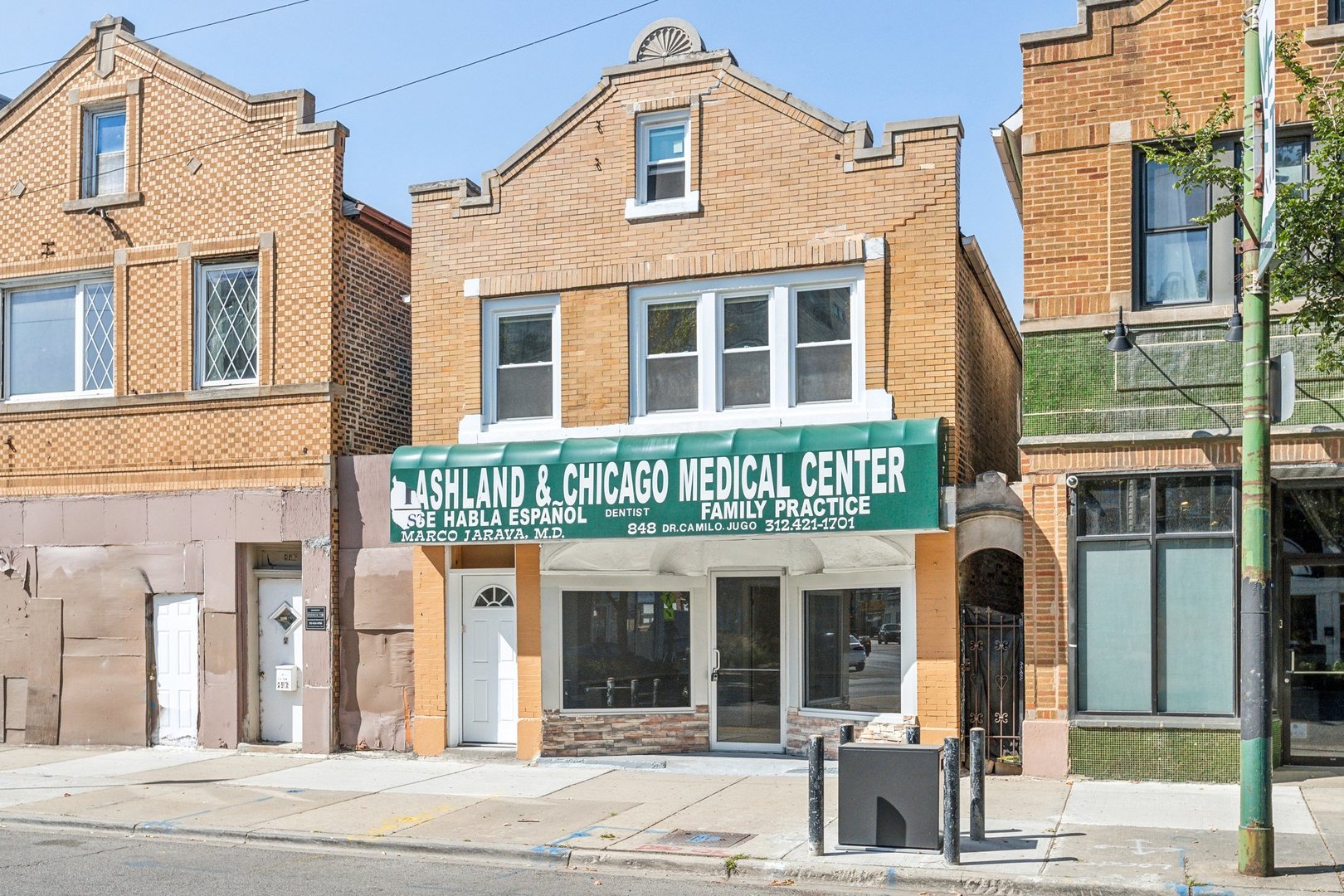 front view of a brick building