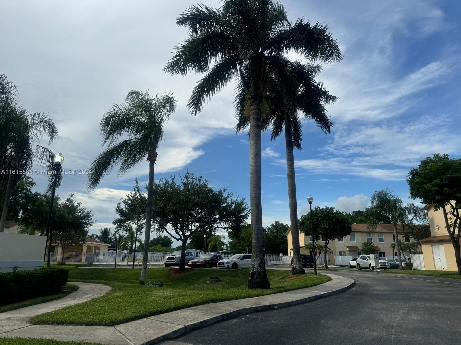 a palm tree sitting in front of a house with a yard