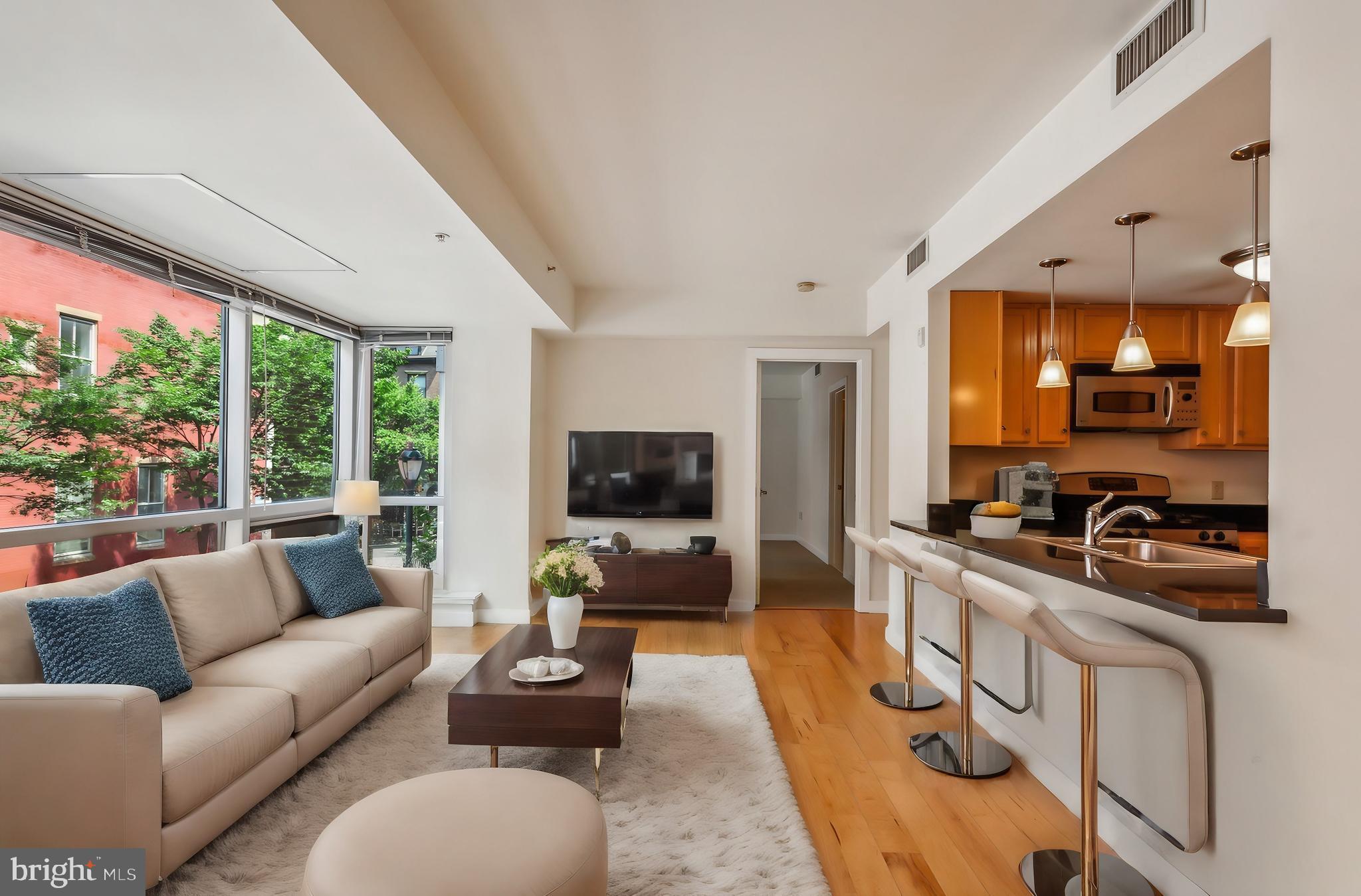 a living room with furniture window and a flat screen tv