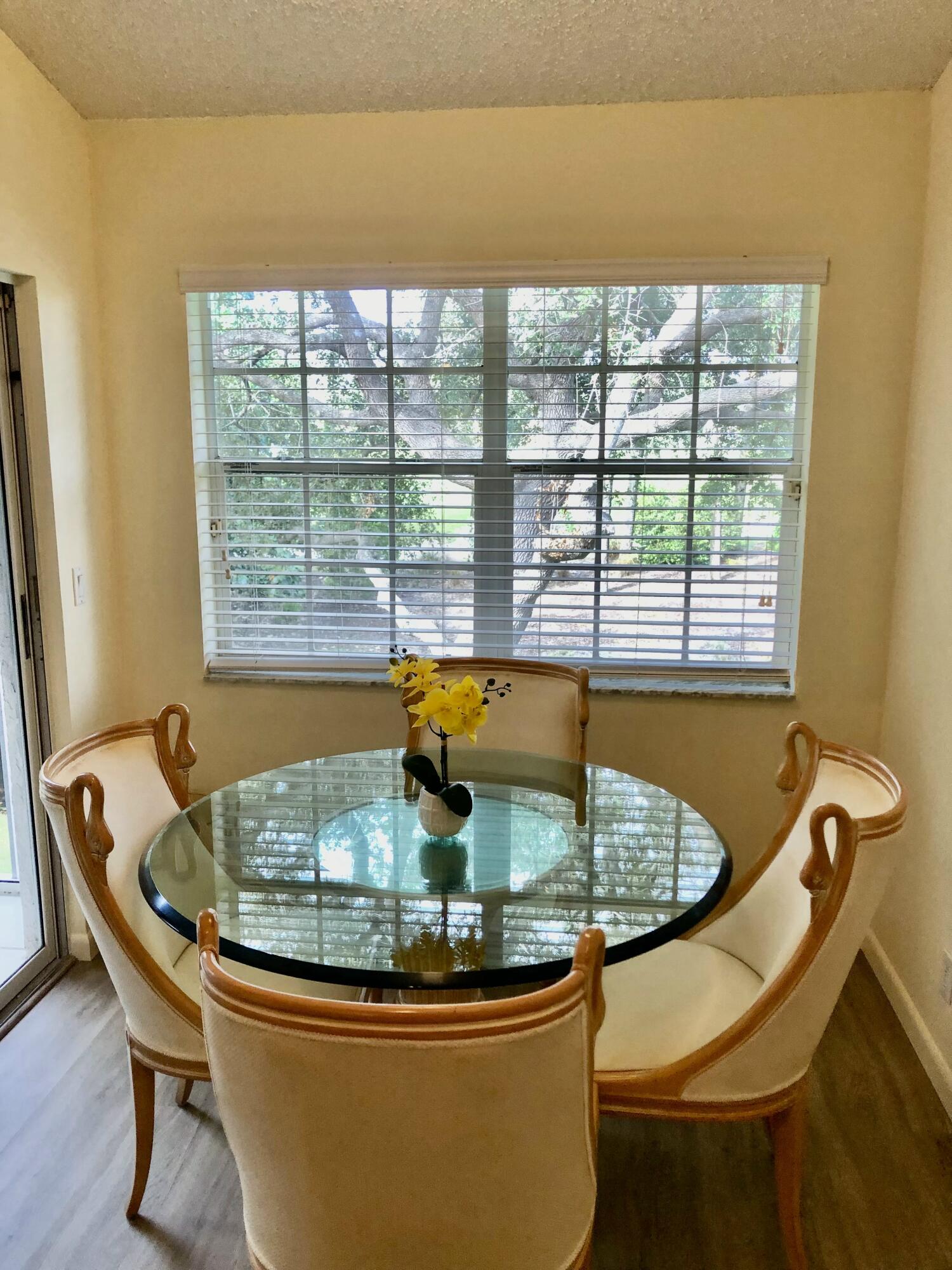 a dining table with chairs