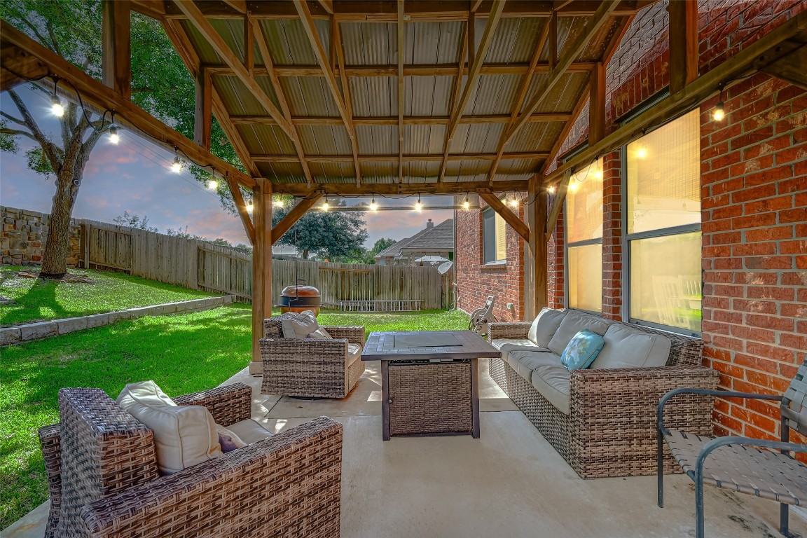 a outdoor living space with furniture and garden