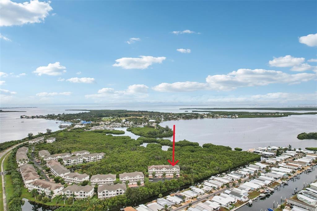 a view of a city and ocean view