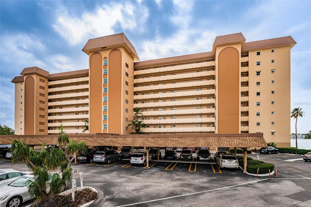 a front view of a building with outdoor space