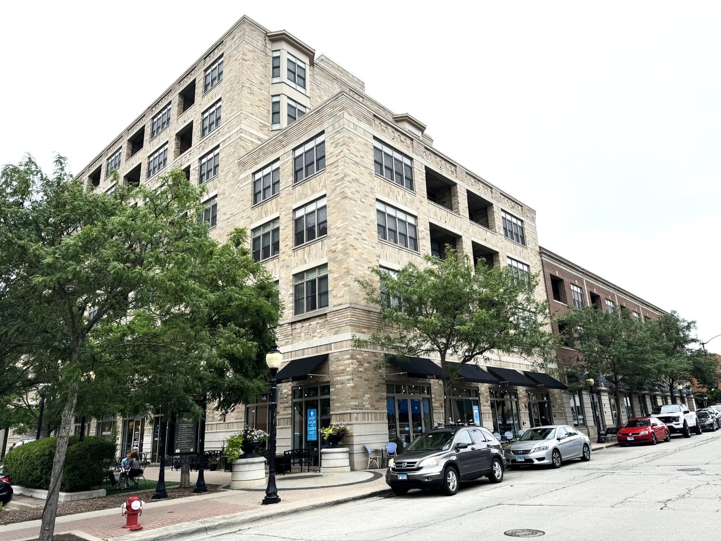 a view of a building and a street