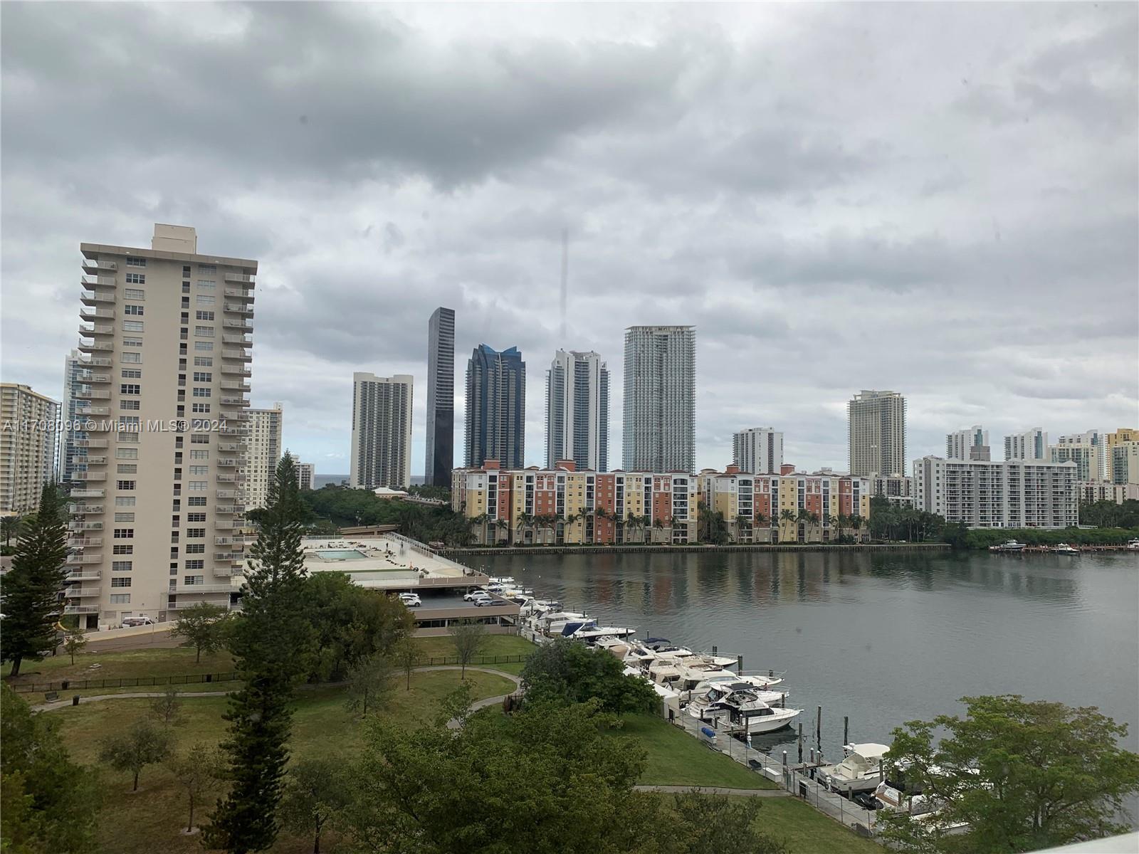 a view of a lake with a city