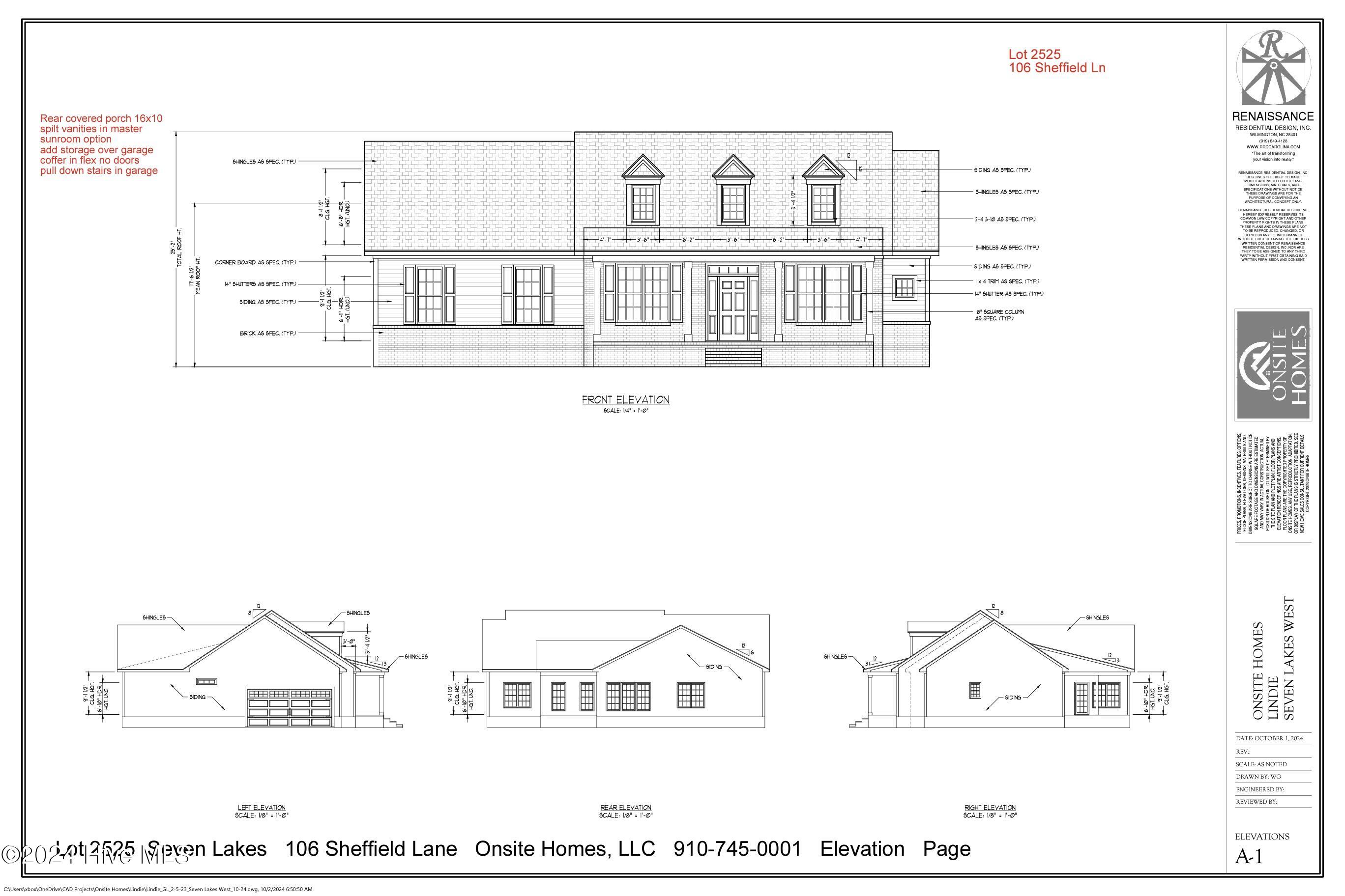 Front, Side and Rear Elevations