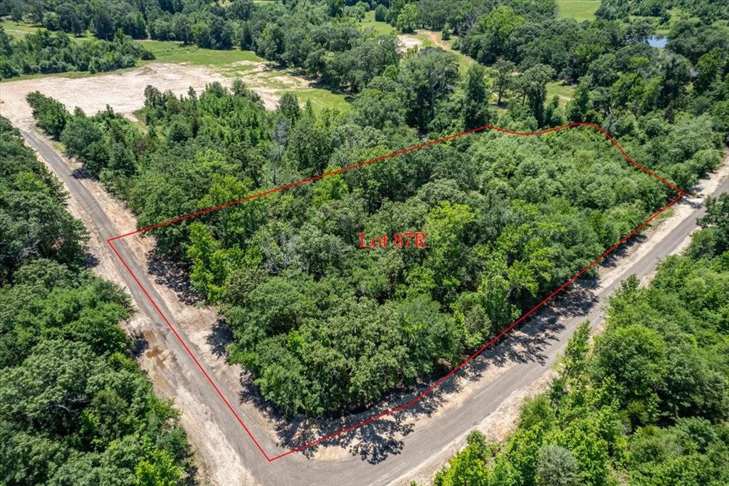 an aerial view of a house with a yard and greenery