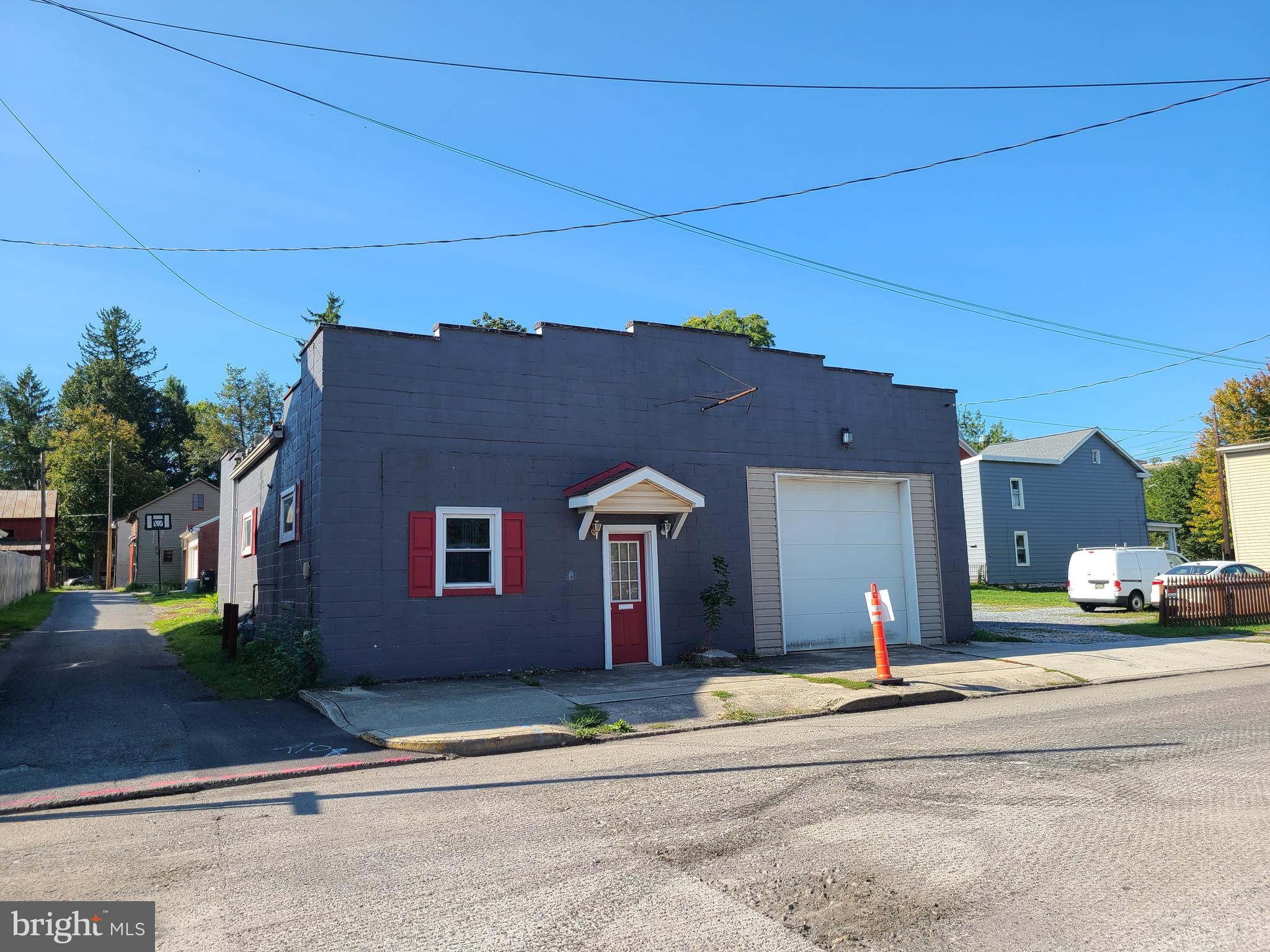 a view of a building with a street