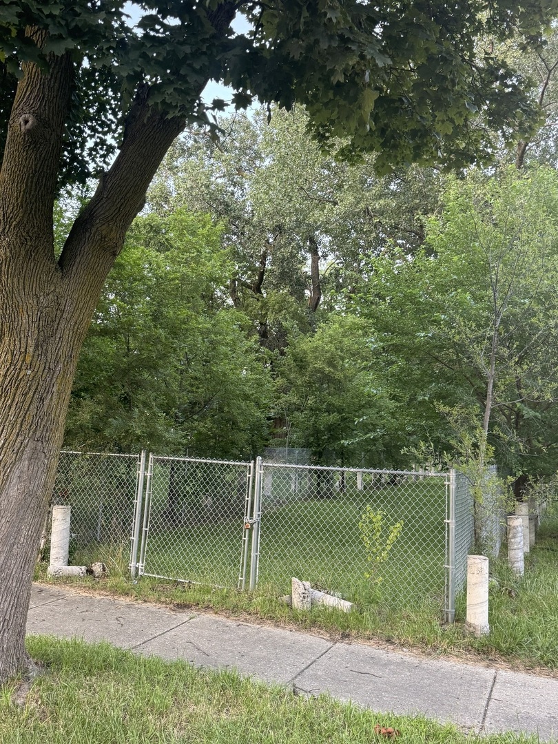 a backyard of a house with lots of green space and fountain