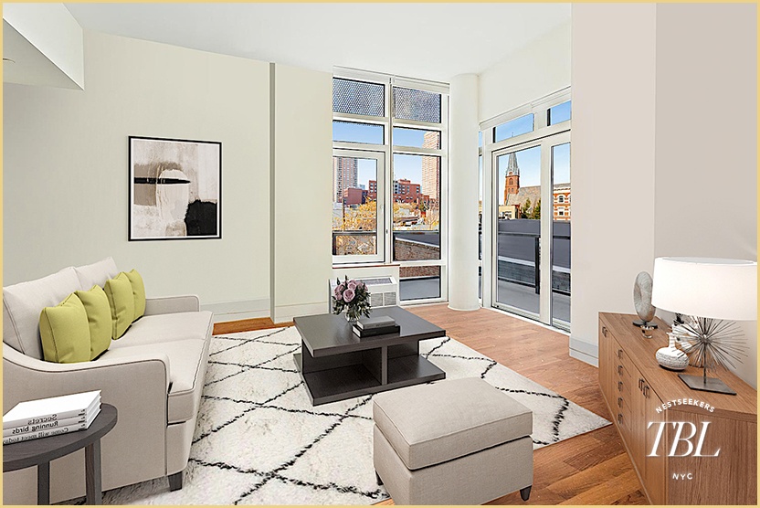 a living room with furniture and a window