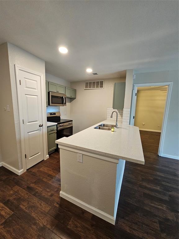 Updated kitchen with beautiful sparkly quartz countertops.