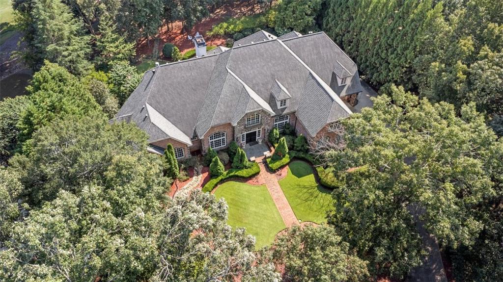 an aerial view of a house