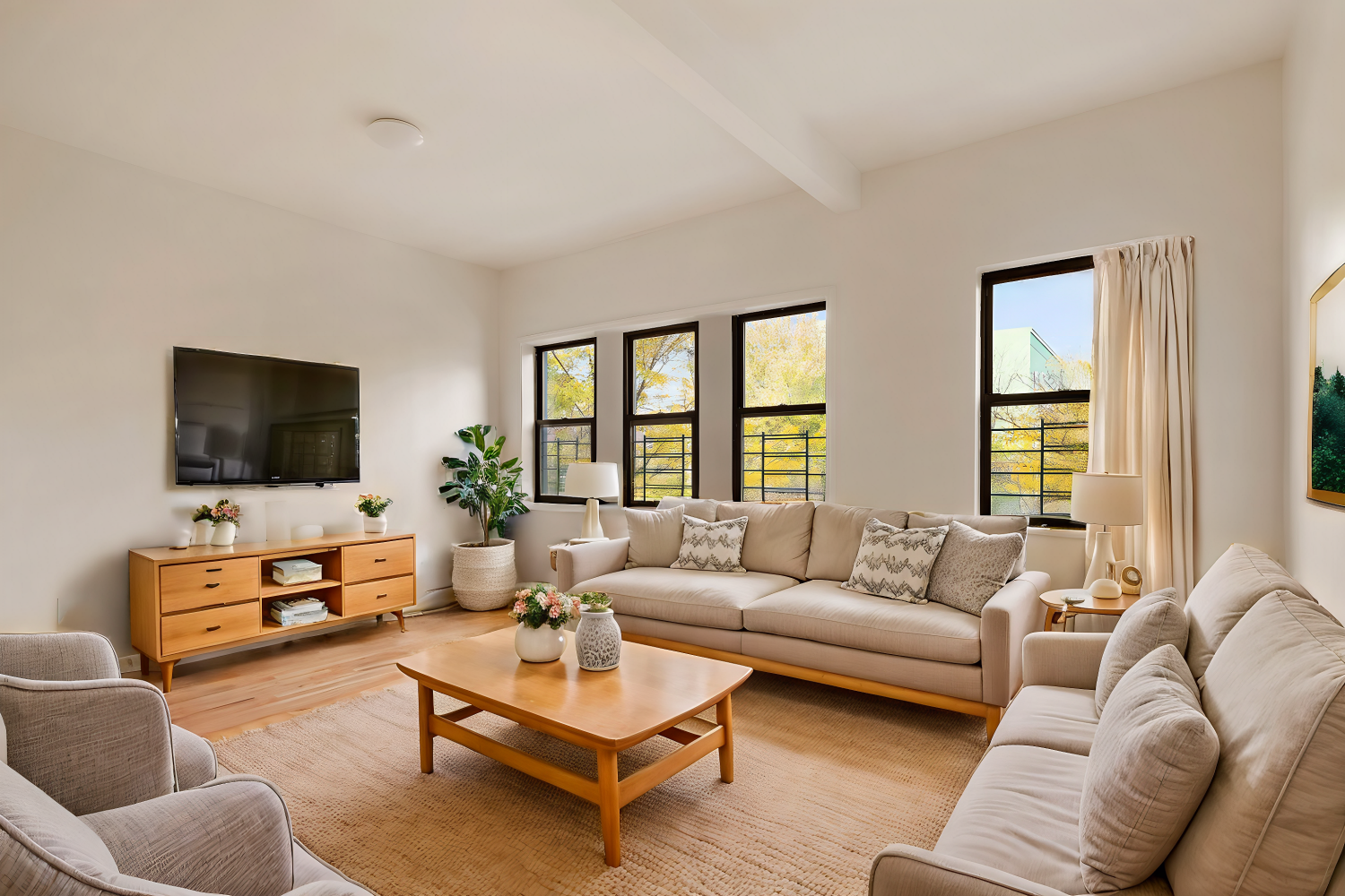 a living room with furniture and a flat screen tv