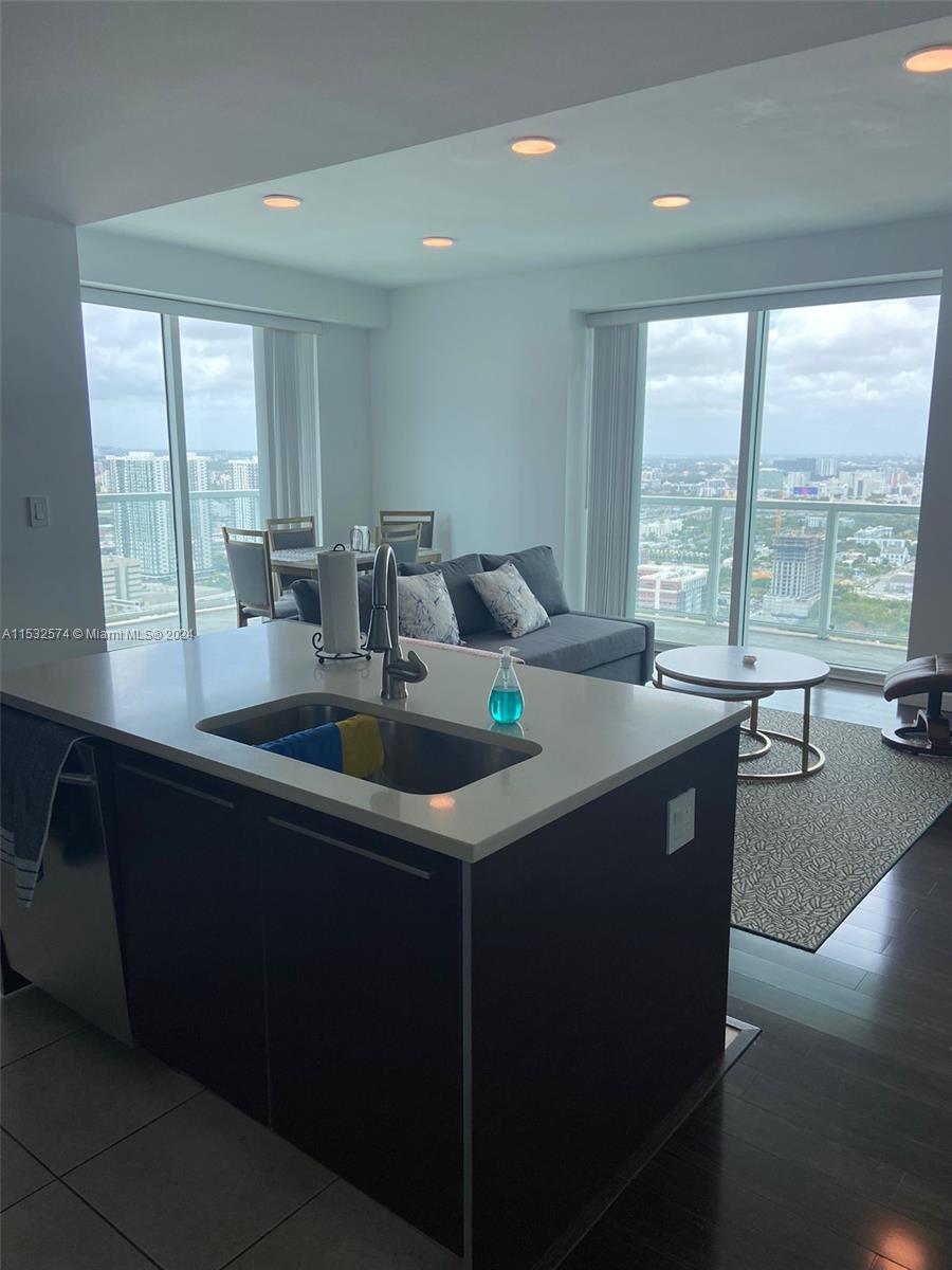 a kitchen with counter top space