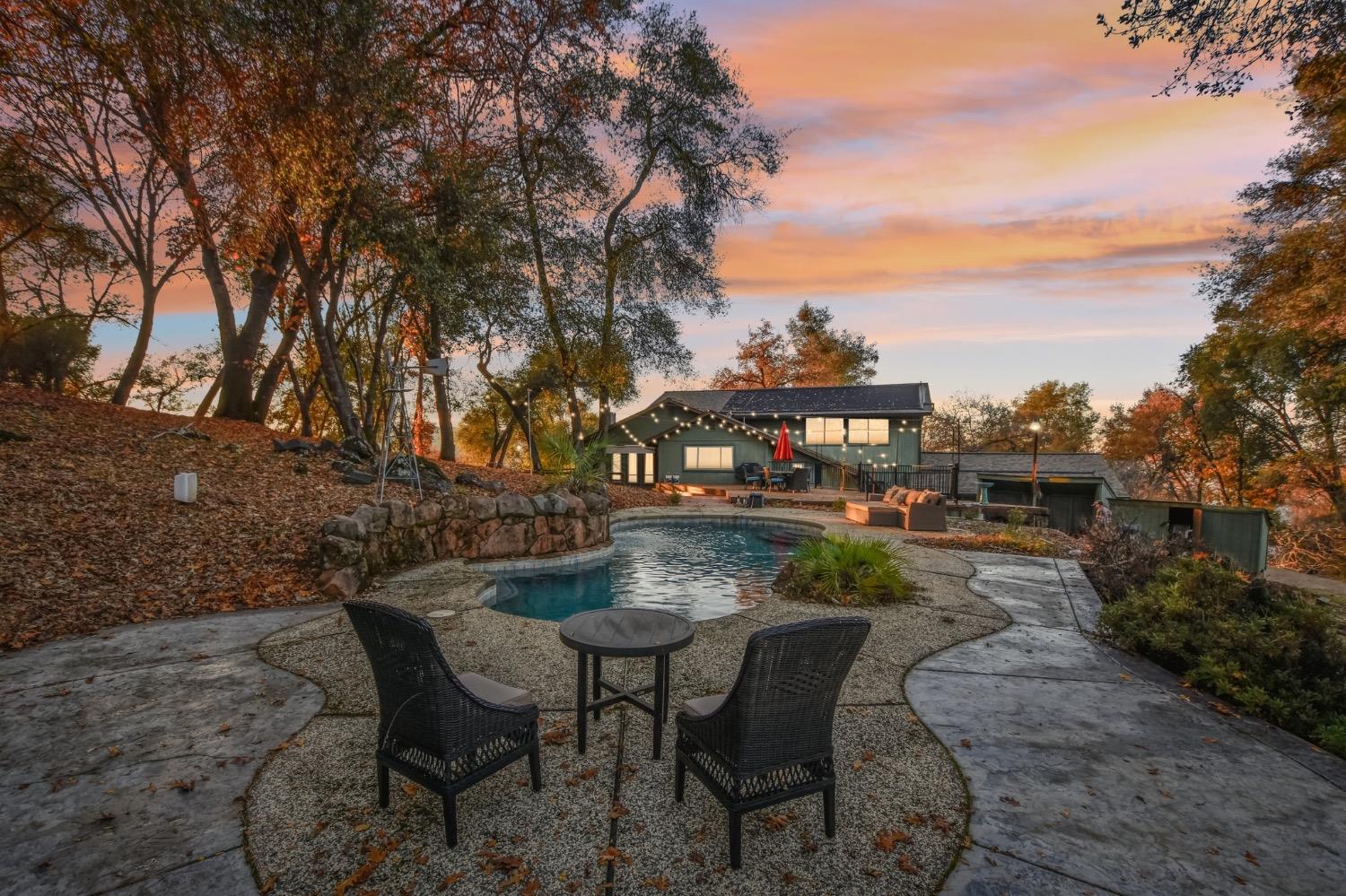 a view of a table and chairs in patio