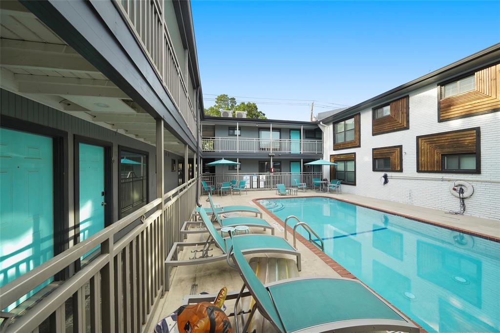 Small complex surrounds the community pool