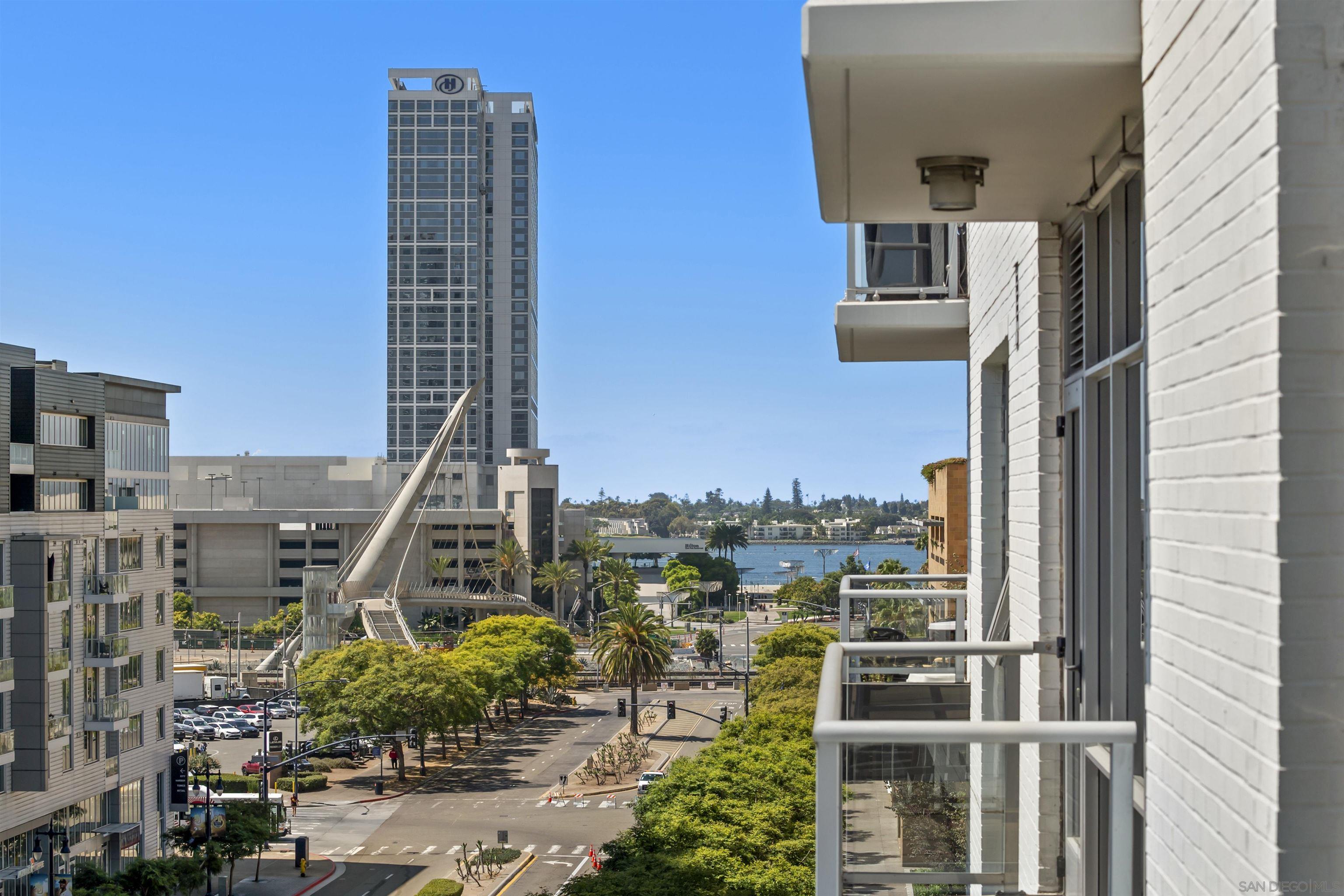 a city view with tall buildings