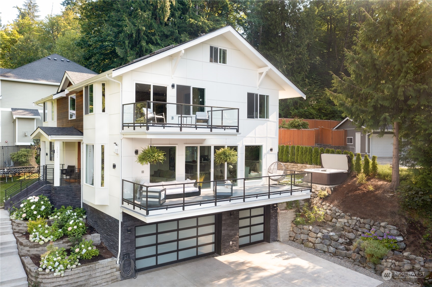 a view of residential houses with outdoor seating