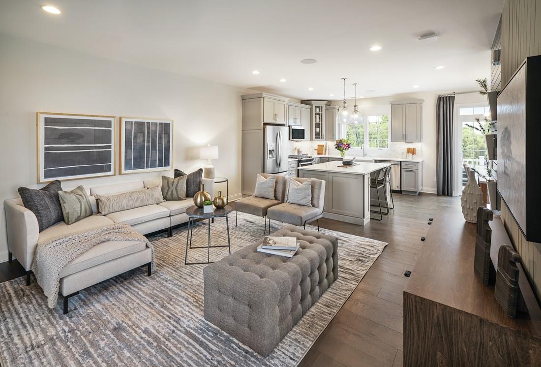 Living room featuring dark wood-type flooring and sink