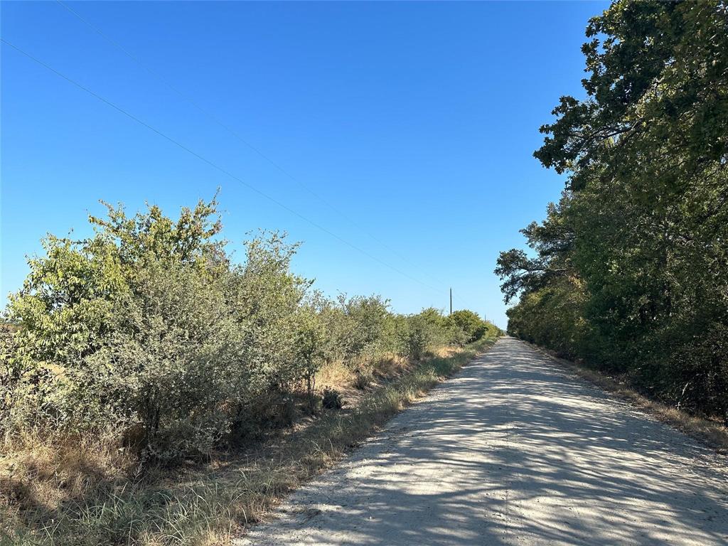 a view of a road with trees in the background