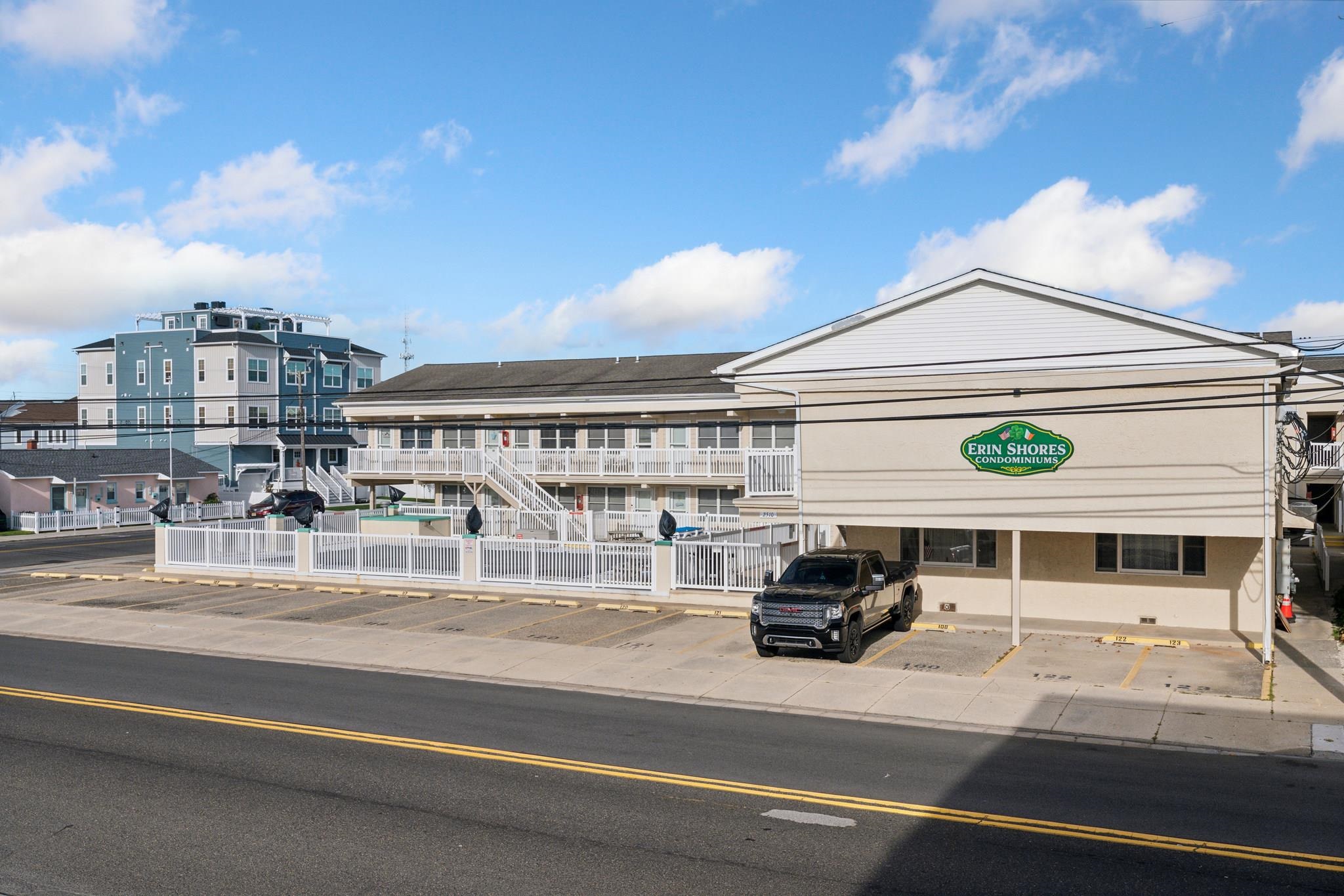 a view of a car park in front of it