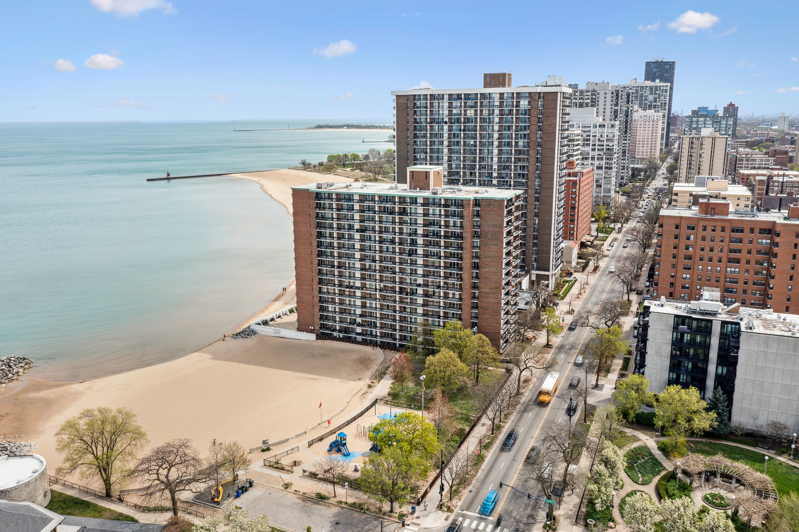 a view of a city with tall buildings