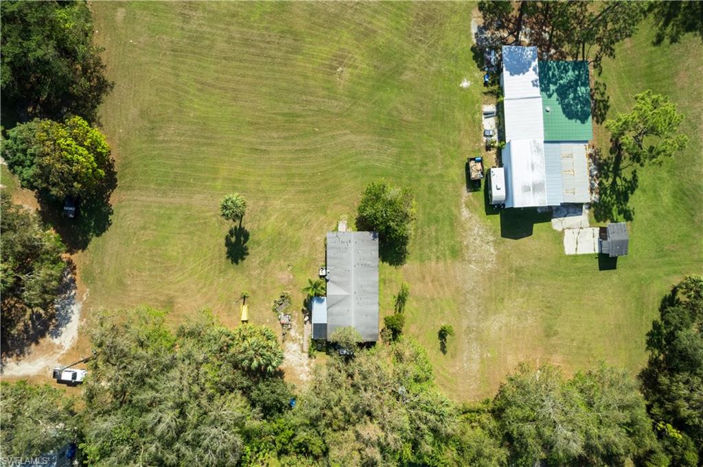 a bathroom with a small yard and trees